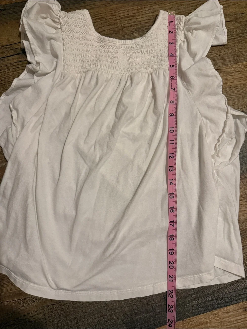 Banana Republic White Smocked Yoke Flutter Sleeve Top